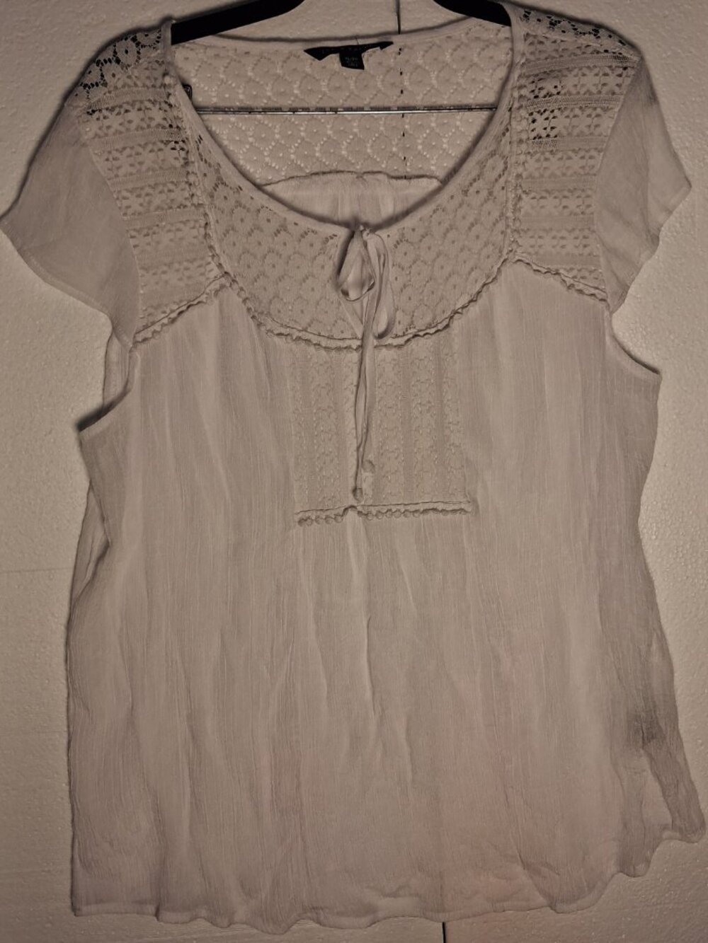 Zac & Rachel White Crochet Lace Peasant Blouse Boho Top Short Sleeve Size XL